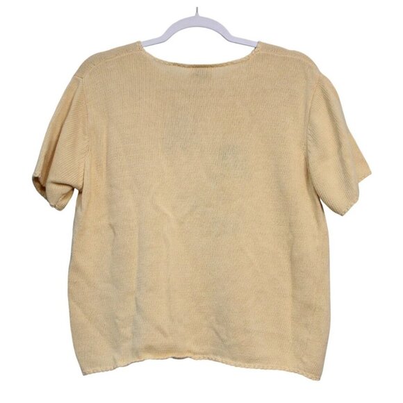 Vintage Knit Blouse Petite Large Butter Yellow Flower Butterfly Ramie 90s Retro - Picture 5 of 8